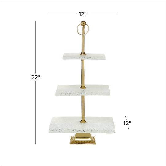 White Marble & Aluminum 3 Tier Tray Stand